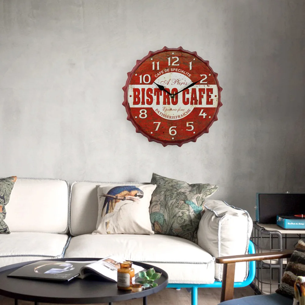 

Retro Beer Cover Wall Clock 12 Inches Vintage Mute Round Hanging Decorative Bedroom Living Room Office Gifts