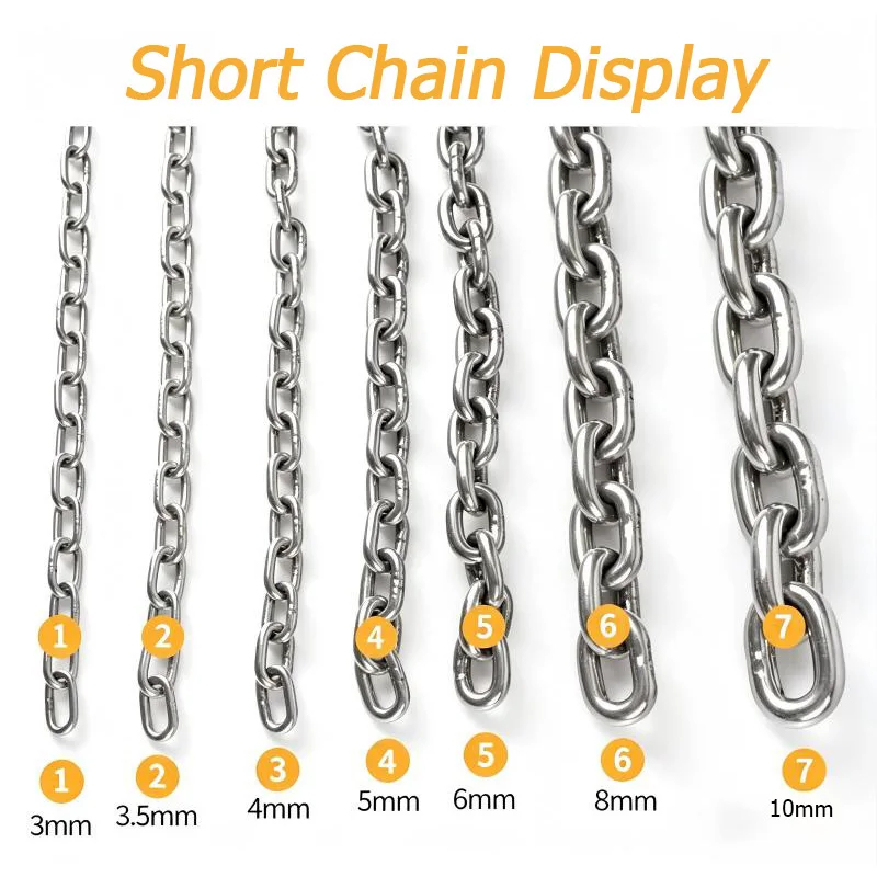 

304 Stainless Steel Short Link Chain 3-10mm Diameter Hanging Chain Industrial Welded Binding Lifting Chain for General Use ﻿