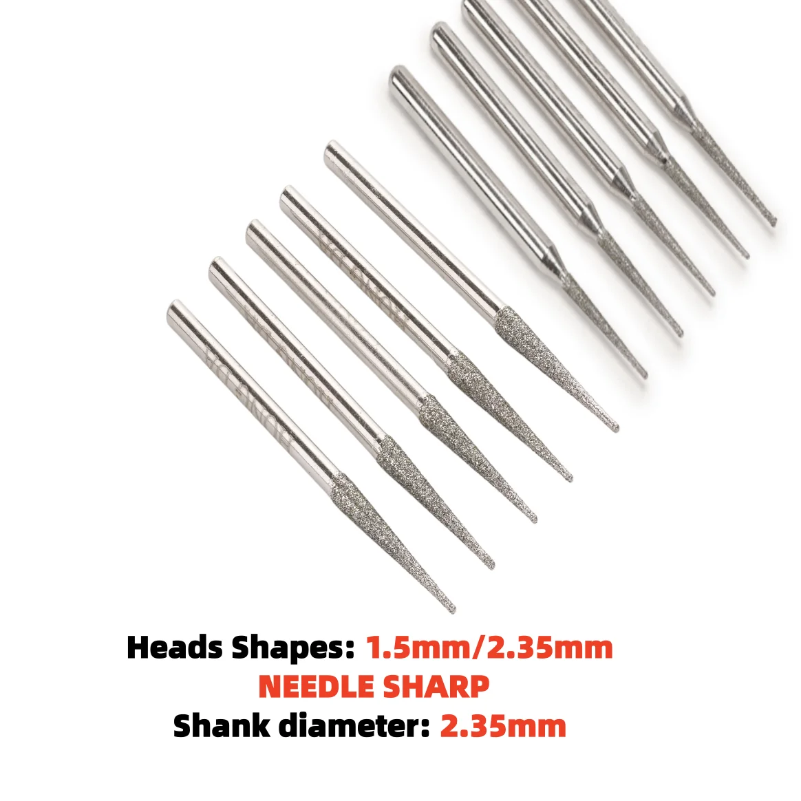 30Pcs 1.5/2.35mm Tapered Point Diamond Grinding Bit 3/32