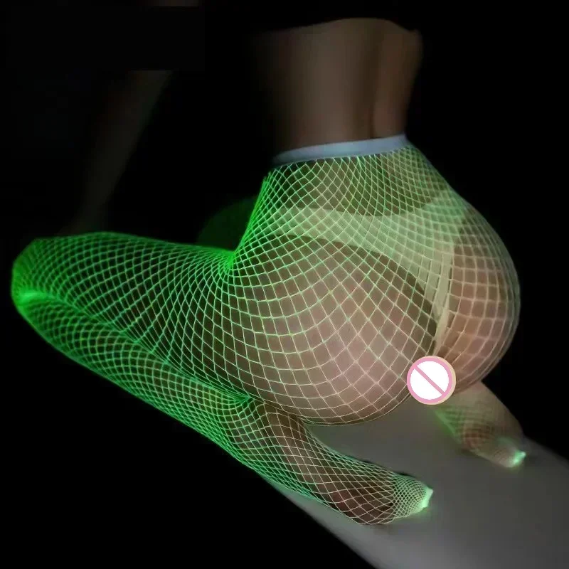 Night Fluorescent Women's Long Socks Fishnet Body Stockings Curve Lingerie Mesh Fabric High Waist Sex Tights Sexy Bodysuits image 2