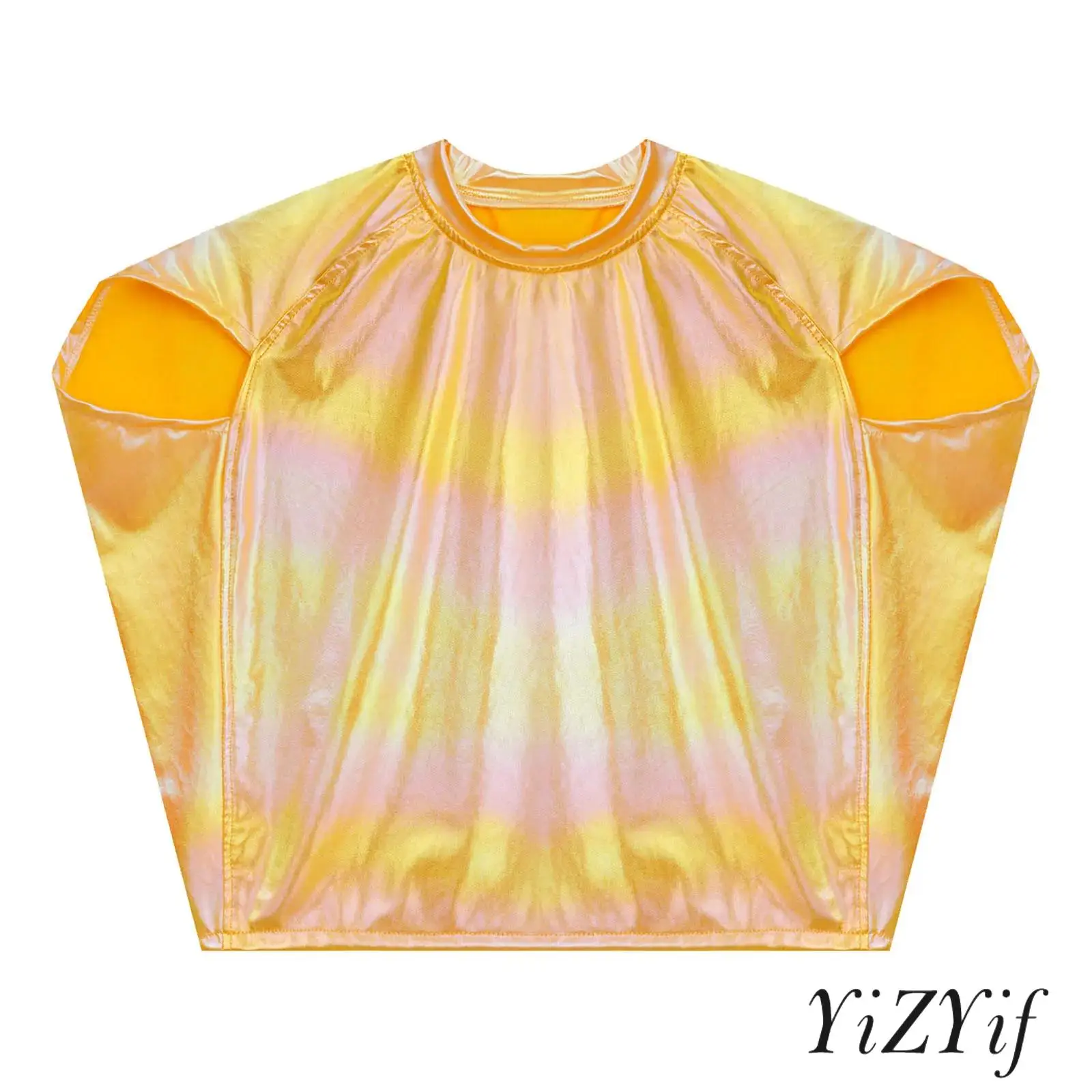 

Unisex Girls Boys Jazz Dance Metallic Top Cap Sleeve Round Neck T-Shirt Hip-Hop Cheerleading Dance Class Competition Clothing