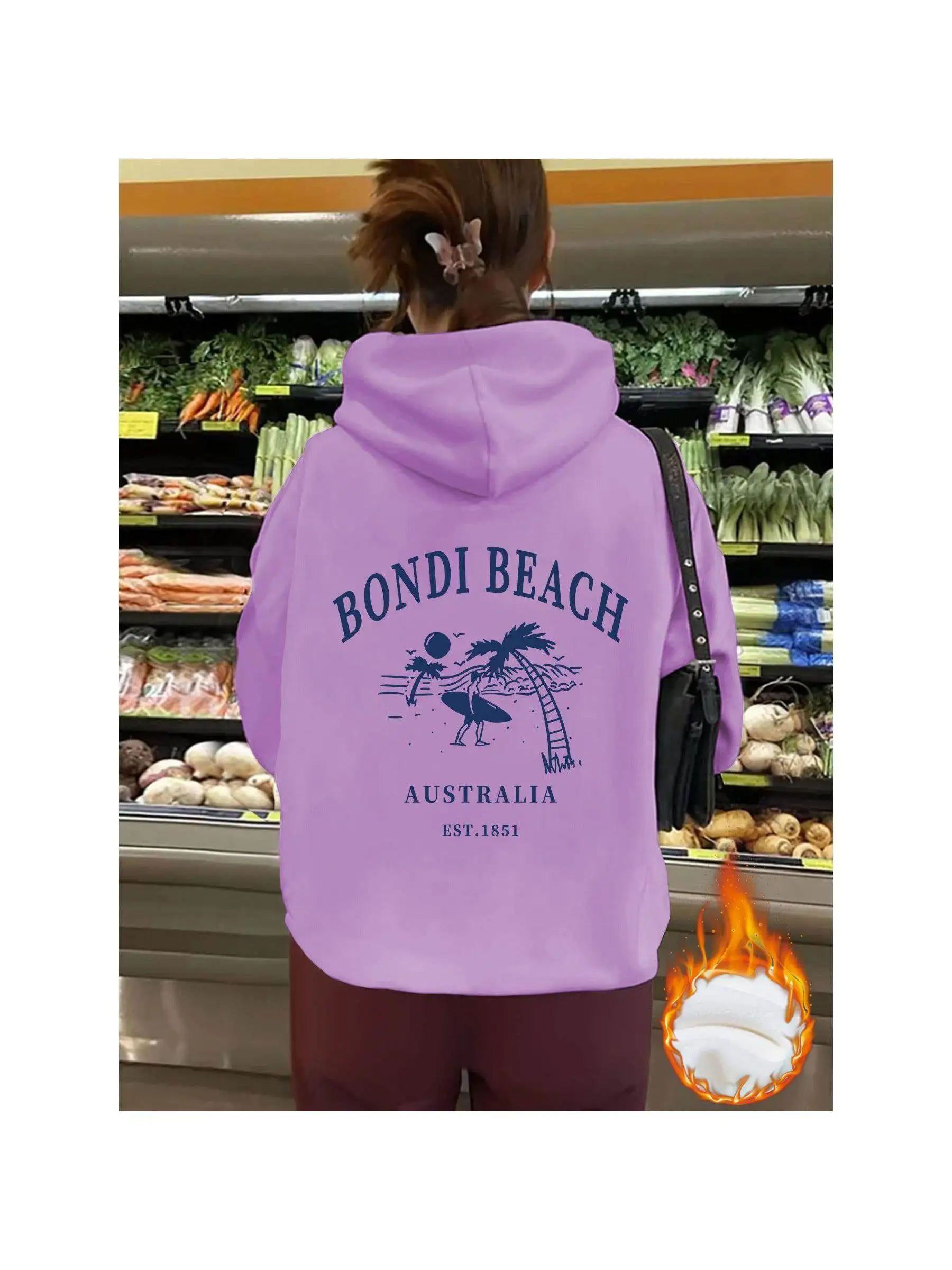 

Versatile Long Hooded Sweatirt INS Printed Casual Sle Lantern Sve Thiened Linen Cotton Blend Women's Spring irt