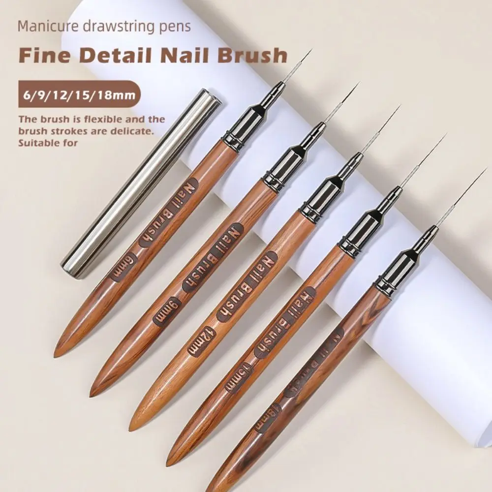 6/9/12/15/18mm Nail Liner Brush Sandalwood Pole Professional Nail Line Drawing Brush Nail Art Painting Brush Nail Painting