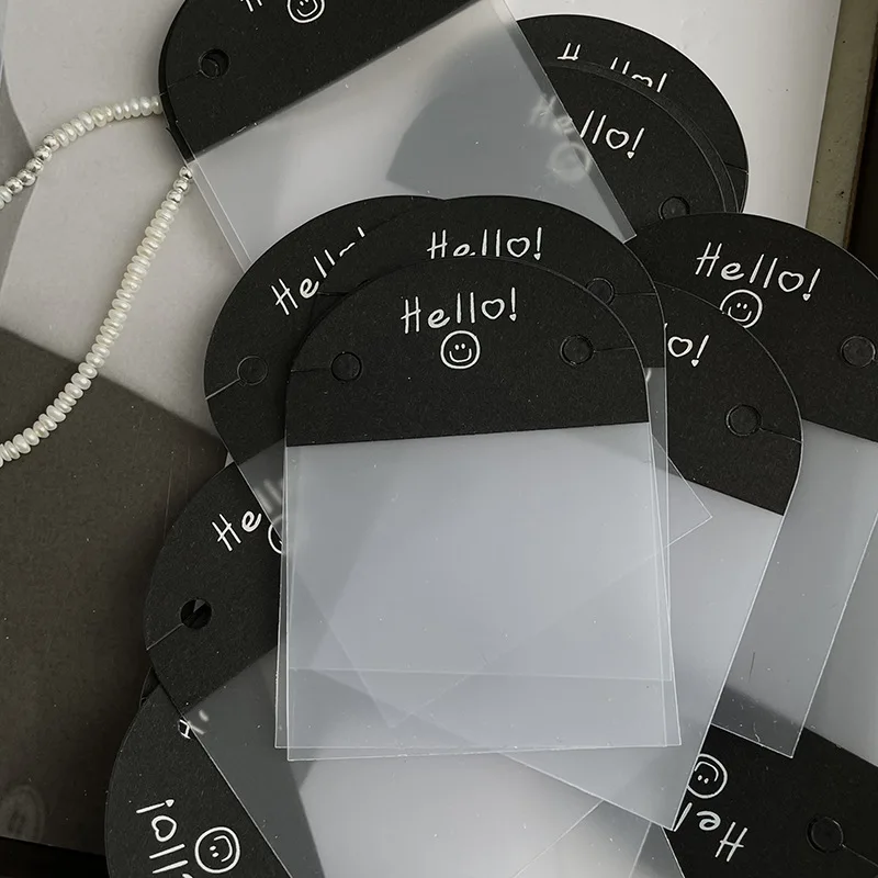 10pcs Plastic Transparent Necklace Back Cards 6*8cm Black Semi-circular Handmade Jewelry Organizer Display Packaging Label Tags