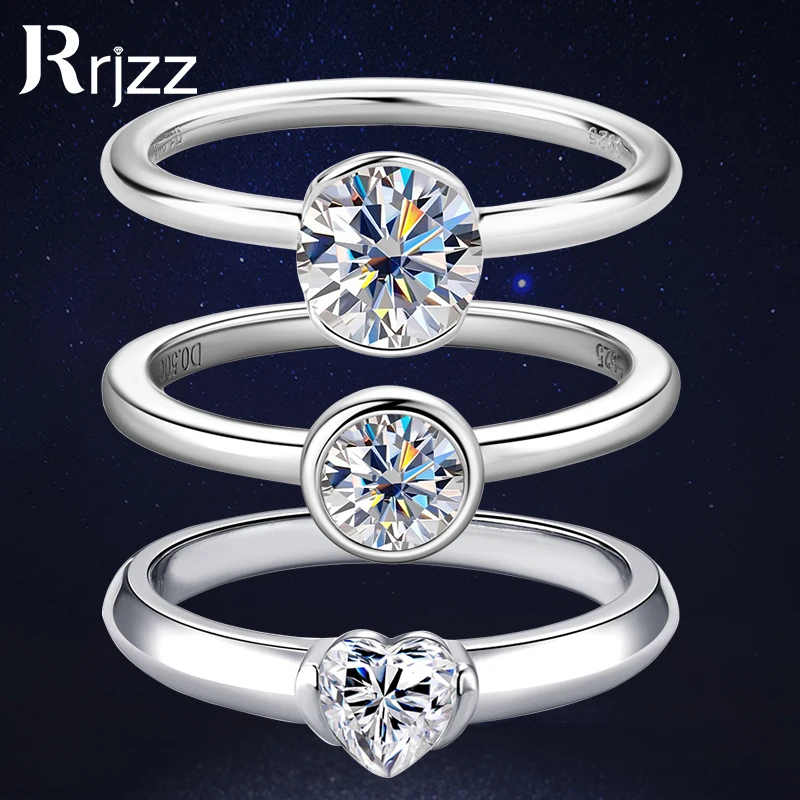 

Rrjzz Simple Single Stone Moissanite Rings Certificate 925 Sterling Silver Women Engagement Ring Anniversary Wedding Jewelry