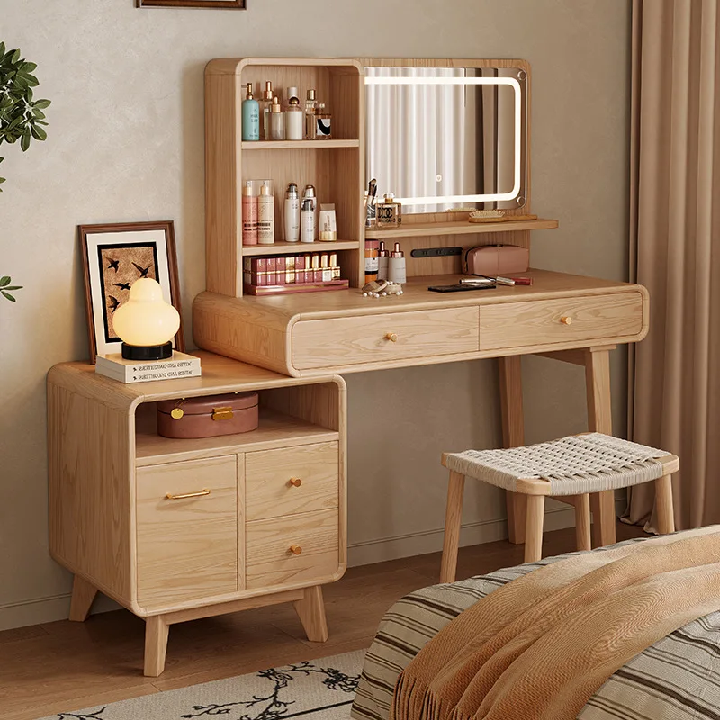 

ash wood, dresser, chest integrated, bedroom storage cabinet, multi-functional, simple, solid wood makeup table