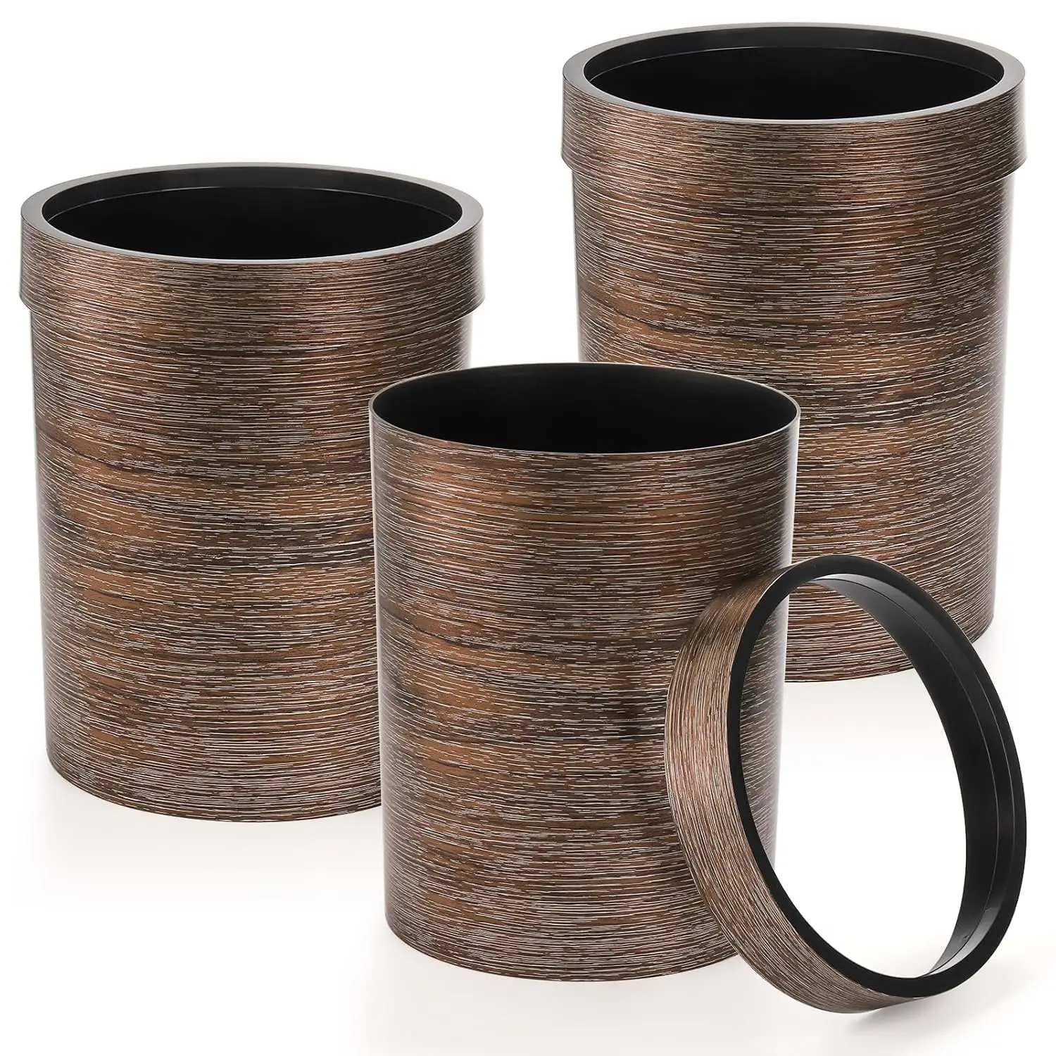 

Vintage Small Trash Can Set, 3-Pack 1.7 Gallon Plastic Round Wastebasket with Top Ring for Home Kitchen Office