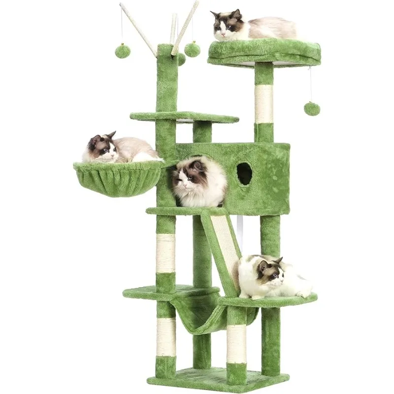 

Hey-brother Cat Tree, 53 inch Cat Tower for Indoor Cats, Cat House with Padded Platform Bed, Toy Balls, Large Cozy Condo, Hammoc