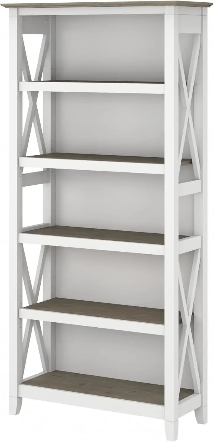 Key West 5-Shelf 66-Inch H Bookcase, Shiplap Gray/Pure White