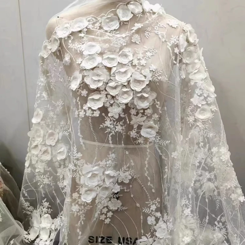 Flower Embroidery Lace Mesh Fabric for DIY Sewing Wedding Dress Decorative Accessories Clothing Fashion Material Cloth