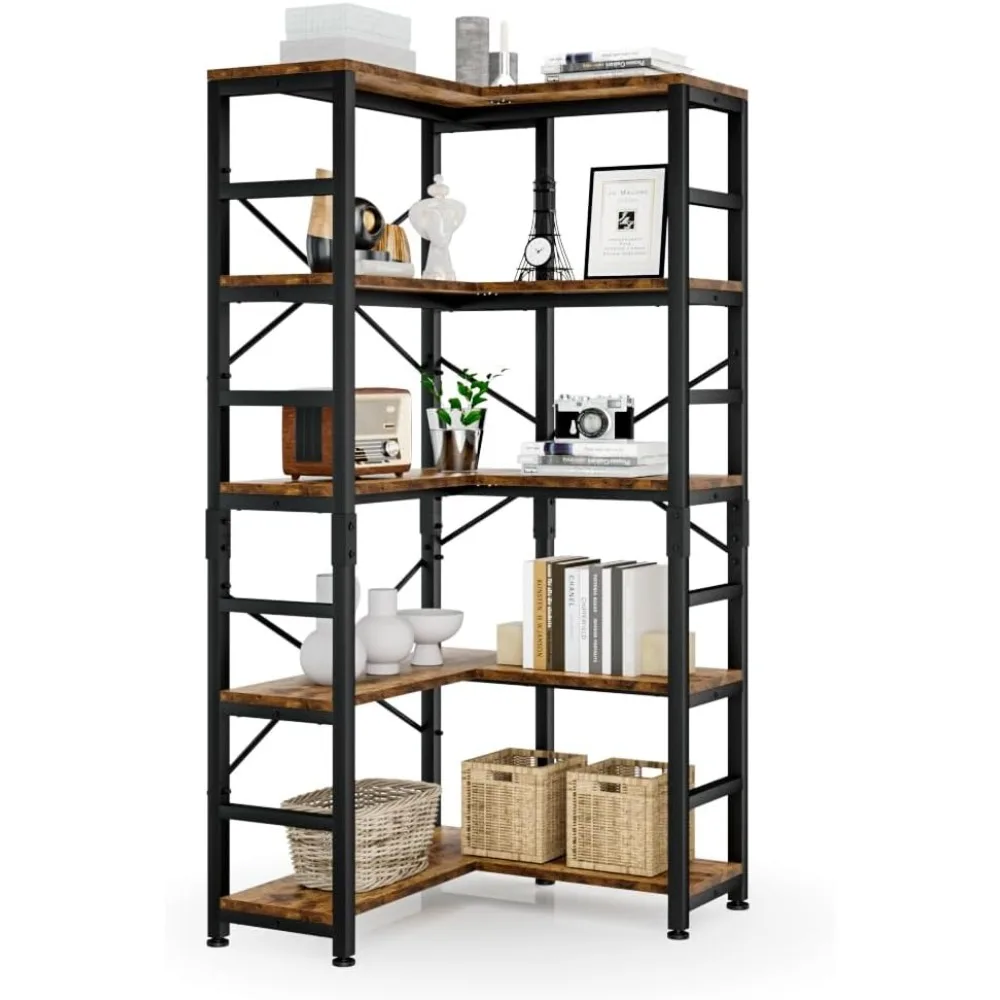 

NUMENN 5 Tier Corner Bookshelf, Modern Corner Bookcase, Large Open Shelf Bookcase, Tall Bookshelves Storage Display Rack