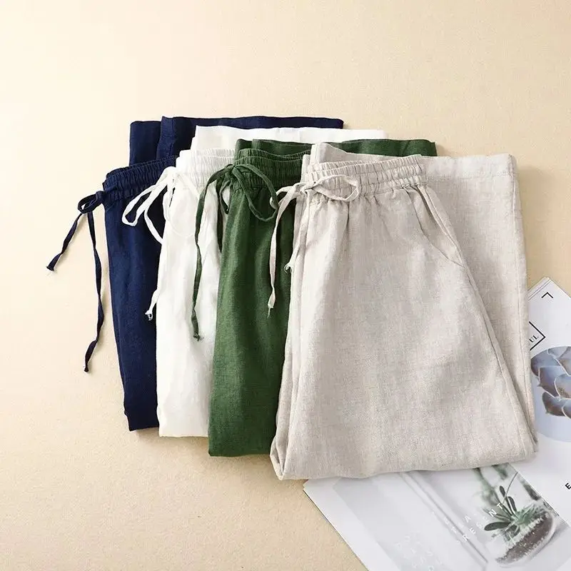 Green Casual Solid Lace Up Elastic High Waist Loose Wide Leg Women\'s Pants Ankle-Length Pants For Women Clothing 2024 Fashion