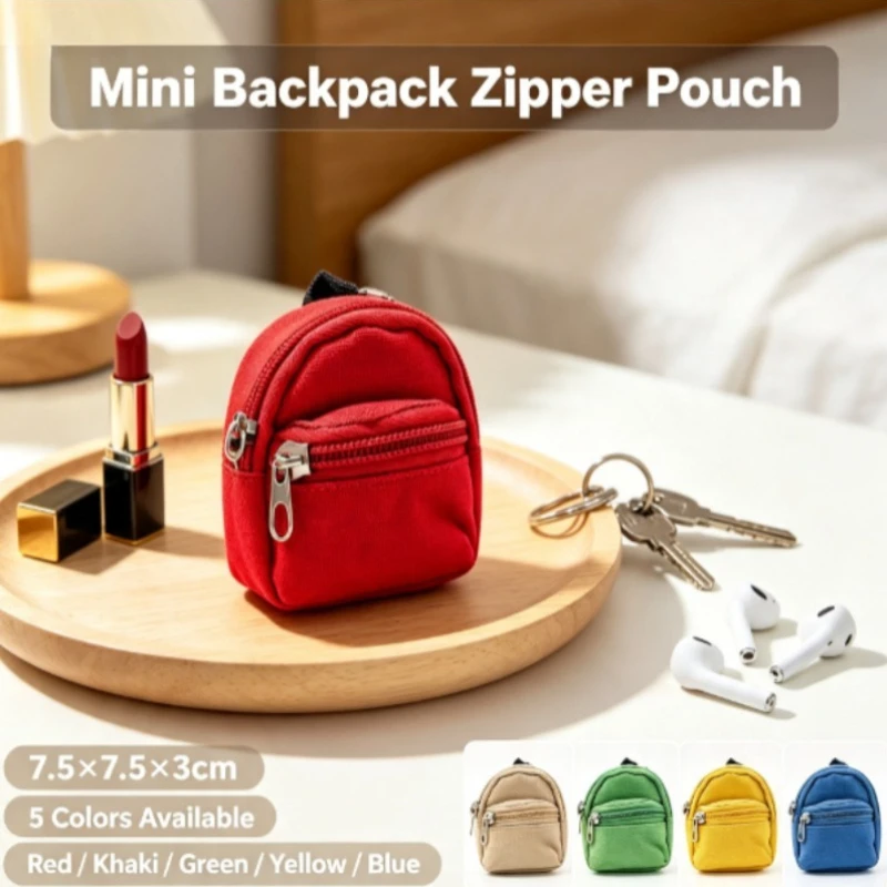 Mini Zipper Backpack Coin Purse Keychain, Korean European Style Tiny Bag Charm, Portable Key Ring Pendant