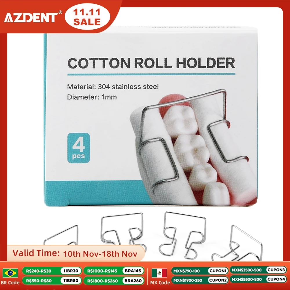 4PCS/Box Dental Orthodontic Clip Cotton Roll AZDENT Holder Sterilizable Stainless Autoclavable Dentistry Lab Supplies Tools for