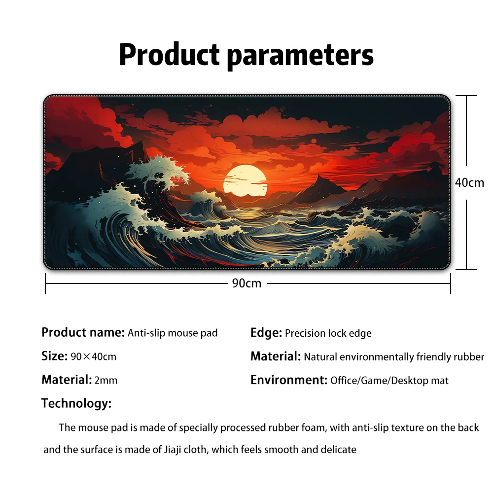 لوحة ماوس على الطراز الياباني لغروب الشمس في المحيط على الطراز الأدبي، لوحة مكتب للكمبيوتر المكتبي