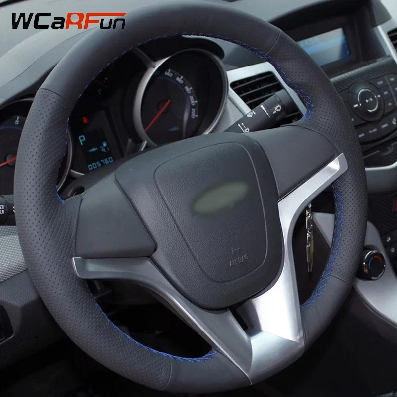 WCaRFun Hand-Stitched Black Artificial Leather Steering Wheel Cover for Chevrolet Cruze 2009-2014 Orlando 2010 Aveo 2011-2014