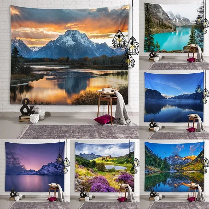 Natural Mountain Lake View Wall Decoration Tapestry Home Living Room Tapestry