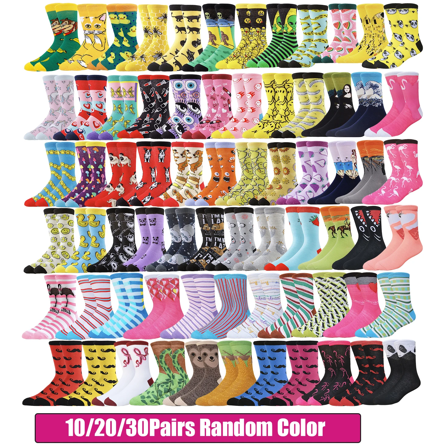 10/20/30Pairs random color happy socks men women crew socks novelty funny  street fashion animal  designer