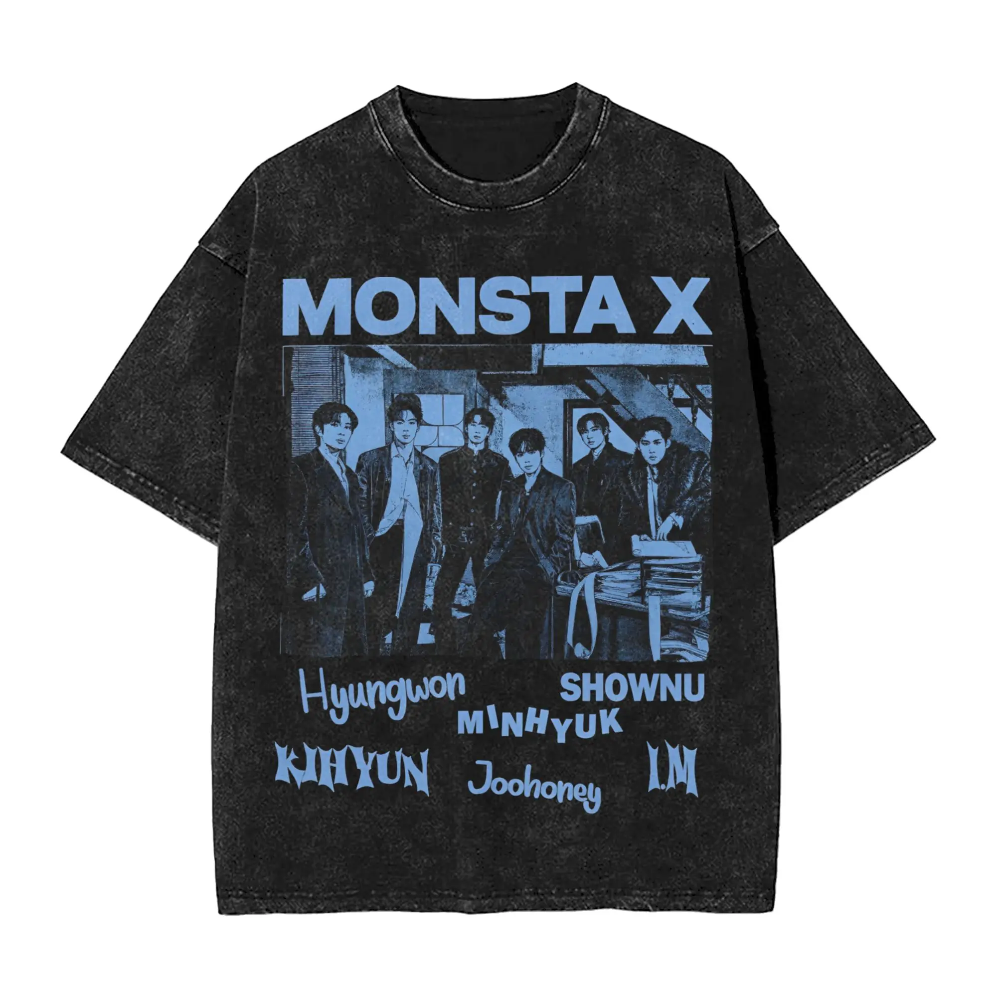 Monsta X the X Nexus North America World Tour T Shirt Hip Hop Washed Short Sleeve Harajuku T-Shirt for Men Women Streetwear