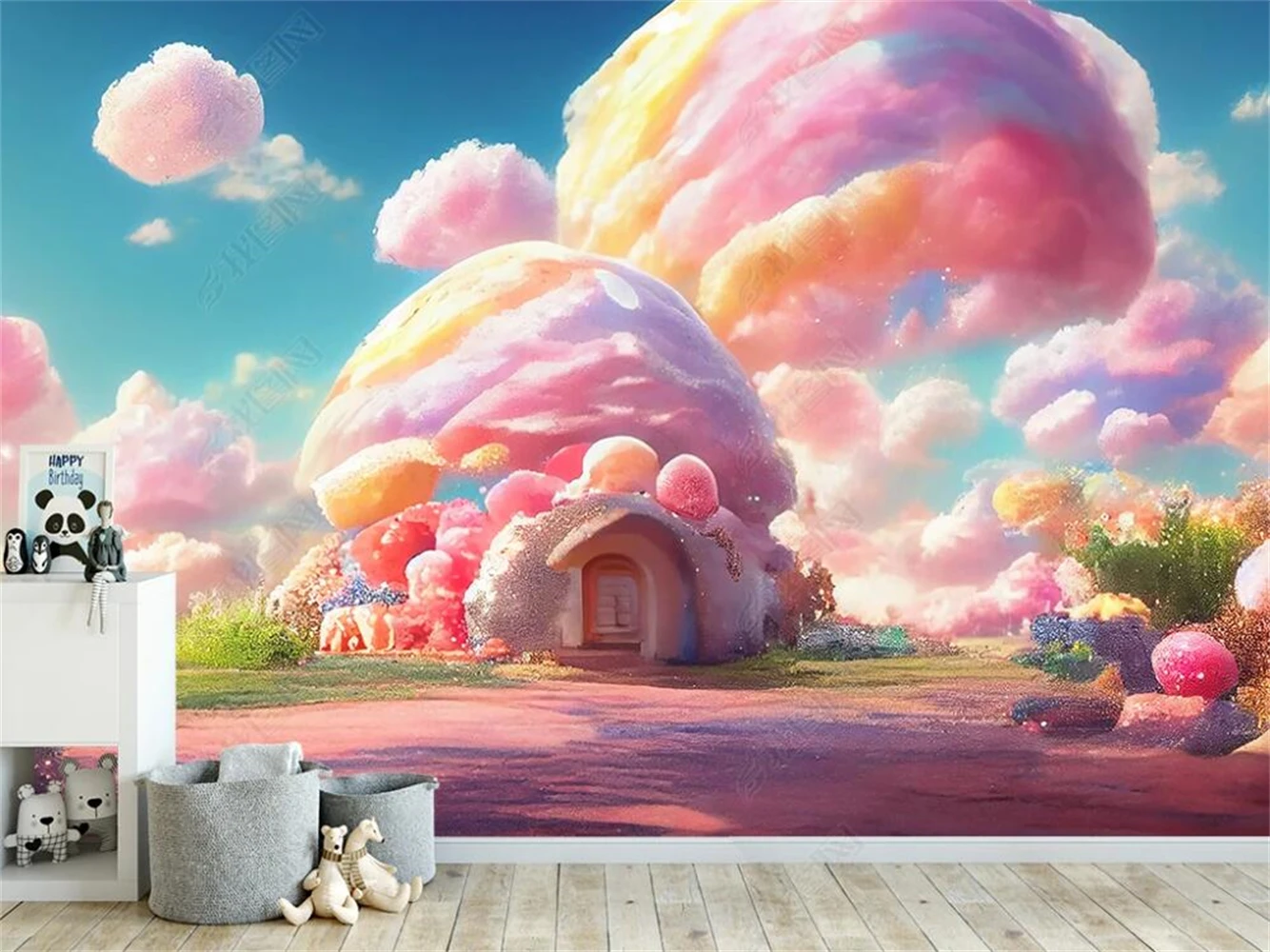 Custom Cartoon Wallpapers for Children's Room Warm Purple Clouds Rainbow Wallpaper for Girl's Bedroom Princess Room Background