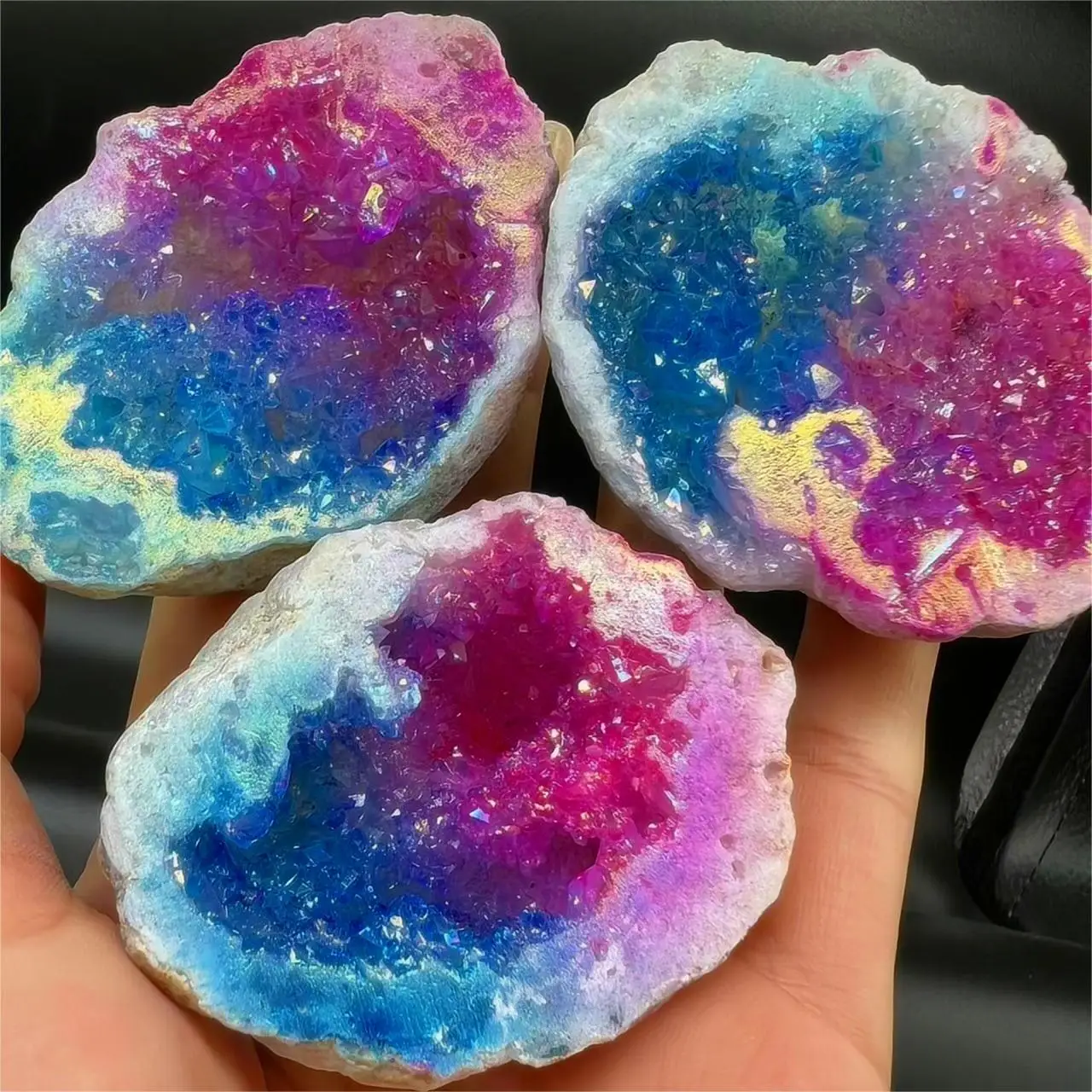 1PC Natural Agate Plated/Electroplated Cornucopia Crystal Cave Raw Stone Bare Stone Display Mineral Specimen Decoration Fortune