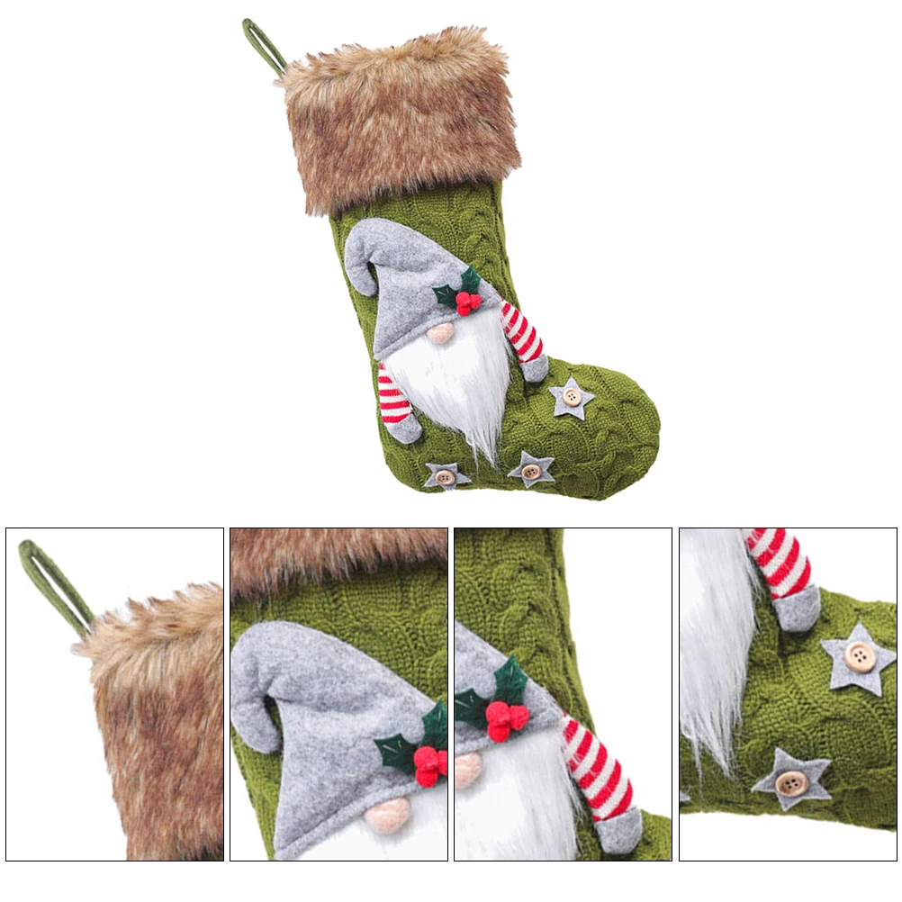 

Green Knitted Sock Pendant Santa Socks Decorations Christmas Stocking Stockings Xmas Gift Bag Candy Sweets Hanging Pouch