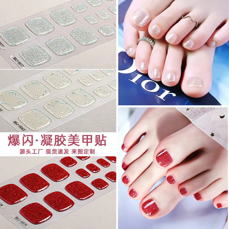 

UV Gel Toenail Sticker Waterproof and Sweat Proof Scallion Powder French Nail Sticker Semi Curing Foot Sticker