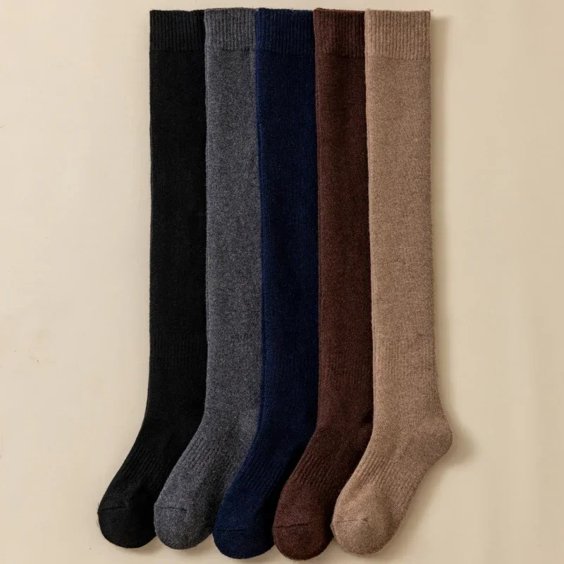 Chaussettes en laine mérinos vintage pour femmes, chaussettes au-dessus du genou, chaussettes de cuisse, bas décontractés, mode Harajuku, optique, chaud, hiver, 1 paire