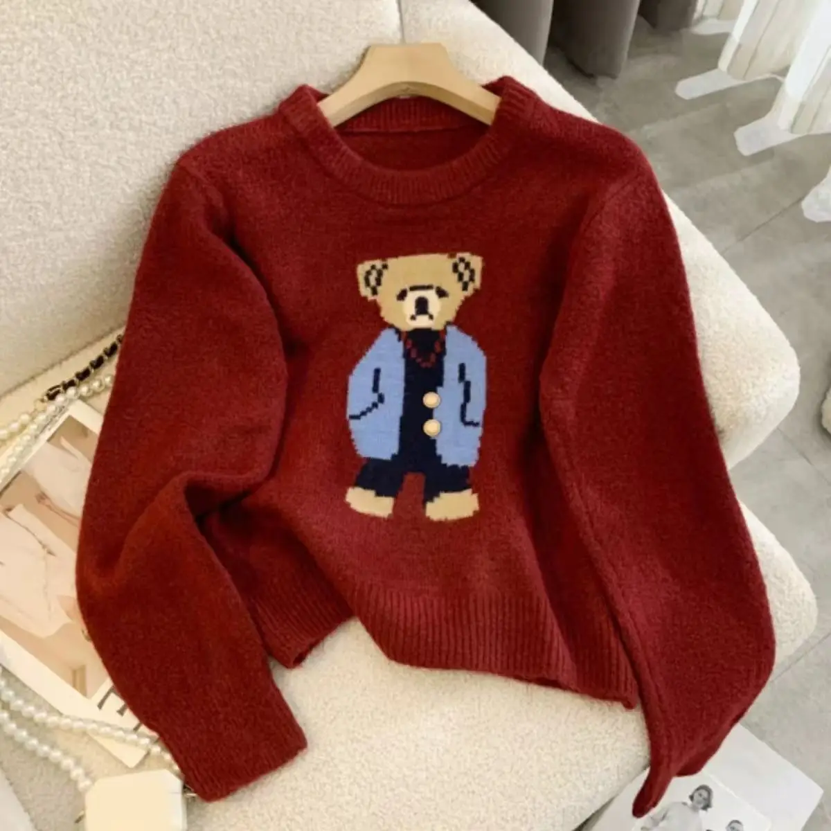 Women Cashmere Sweater 2024 Autumn Winter Korean Style Cartoon Bear Long Sleeve Y2k Clothes Pullovers Knitted Sweaters for Women