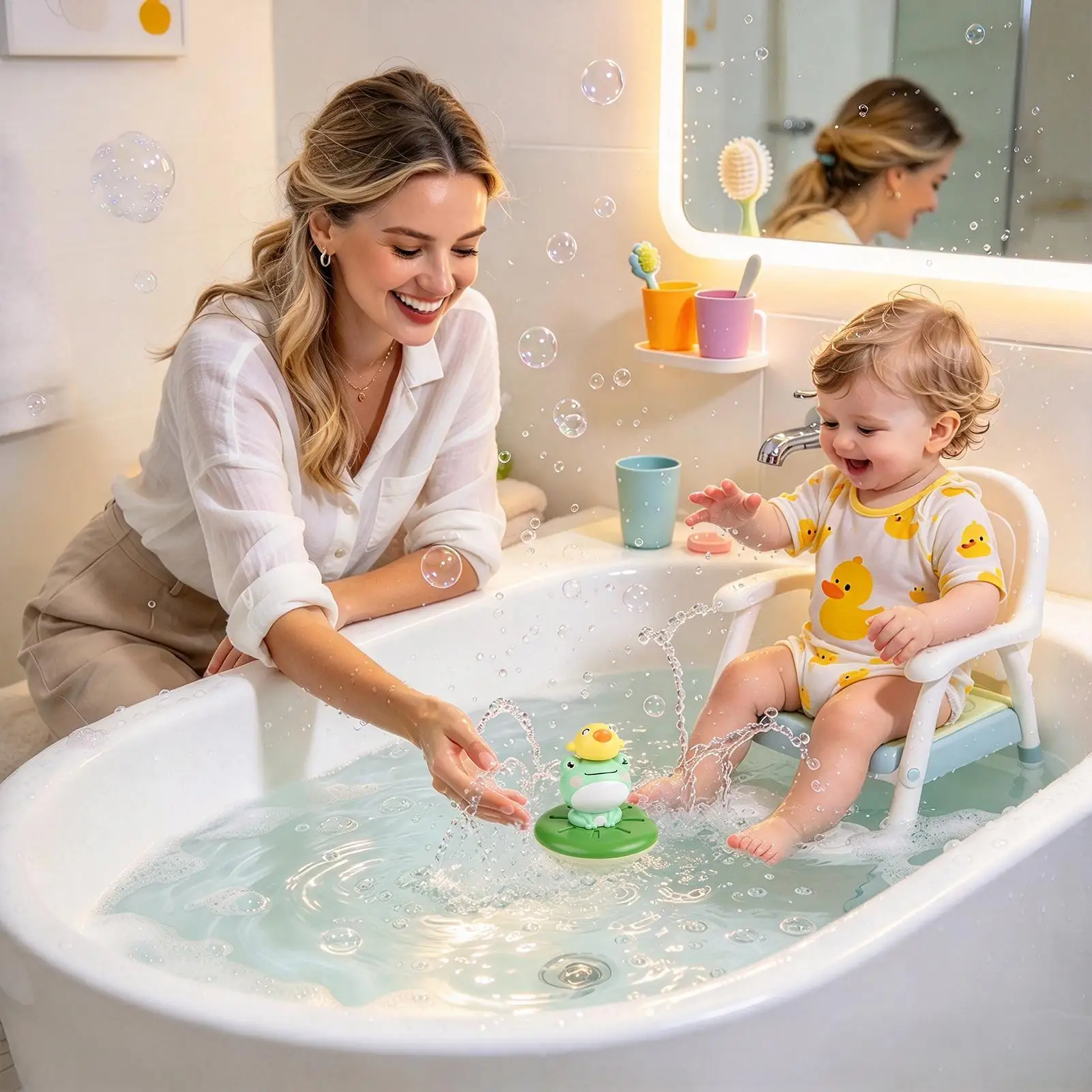 Bath Toy Frog Shape Water Spray Play Games With Light Shower Toys For Home Shower Playroom Outdoor Beach Pool Party