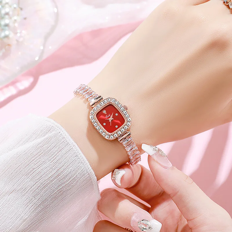 Роскошные часы-браслет с квадратным циферблатом и цирконием, изысканные часы-цепочка, женские кварцевые часы с свободной регулировкой, Reloj Mujer