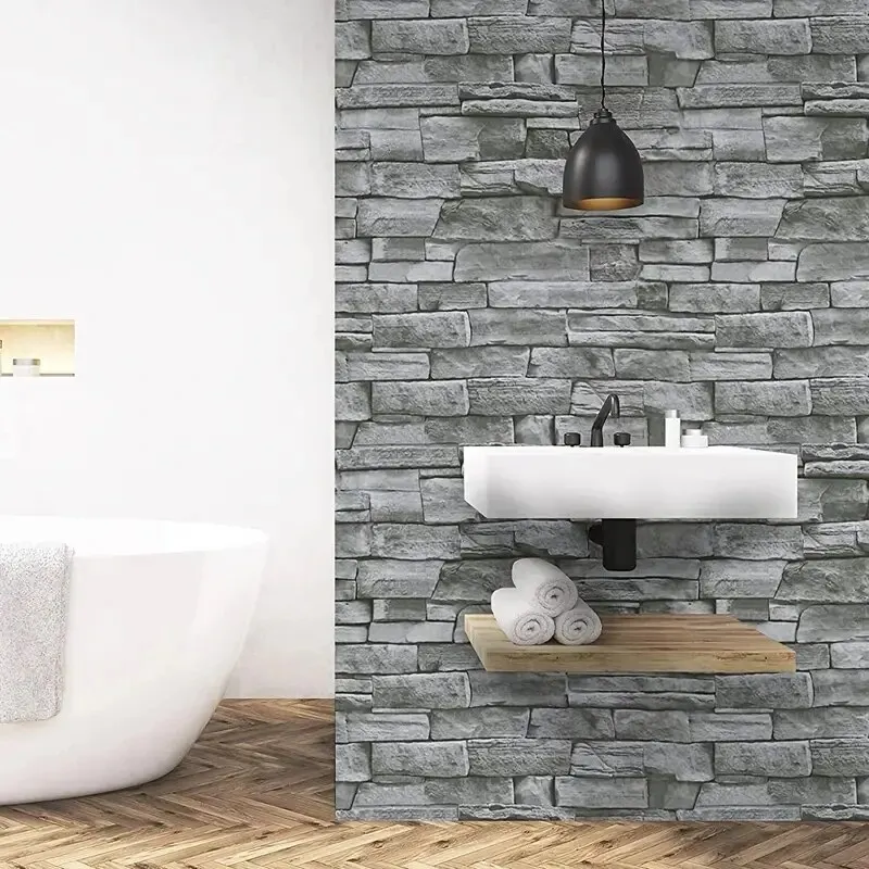 Dark Grey Brick Vintage Removable Waterproof Wallpaper, Peel and Stick, Room Backdrop, Home Improvement Self Adhesive Wallpaper