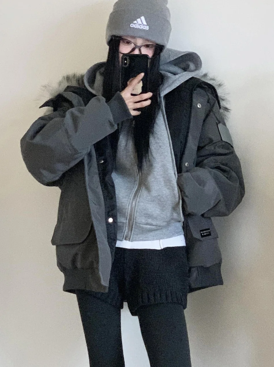 

Парка Y2K женская зимняя, элегантная, с простым дизайном, эластичная, с V-образным вырезом, теплая, с меховым воротником-стойкой, поясом, тканевым покрытием, с узором в горошек, в стиле OL