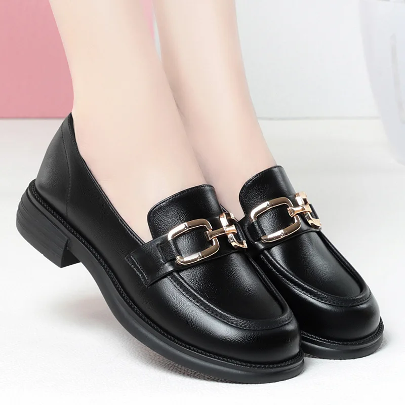 

Women's Summer Vintage British Style Deep Mouth Casual Shoes For Woman 2024 Spring Loafers With Heel Square Heels Korean Style