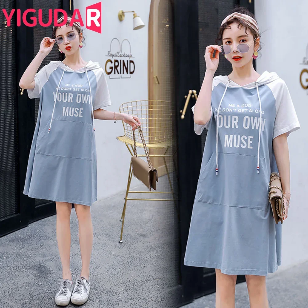 

Maternity Korean Dresses Autumn Clothes For Pregnant Women 2025 New Hooded Draw String Loose Hoodies Pregnancy Vestidos