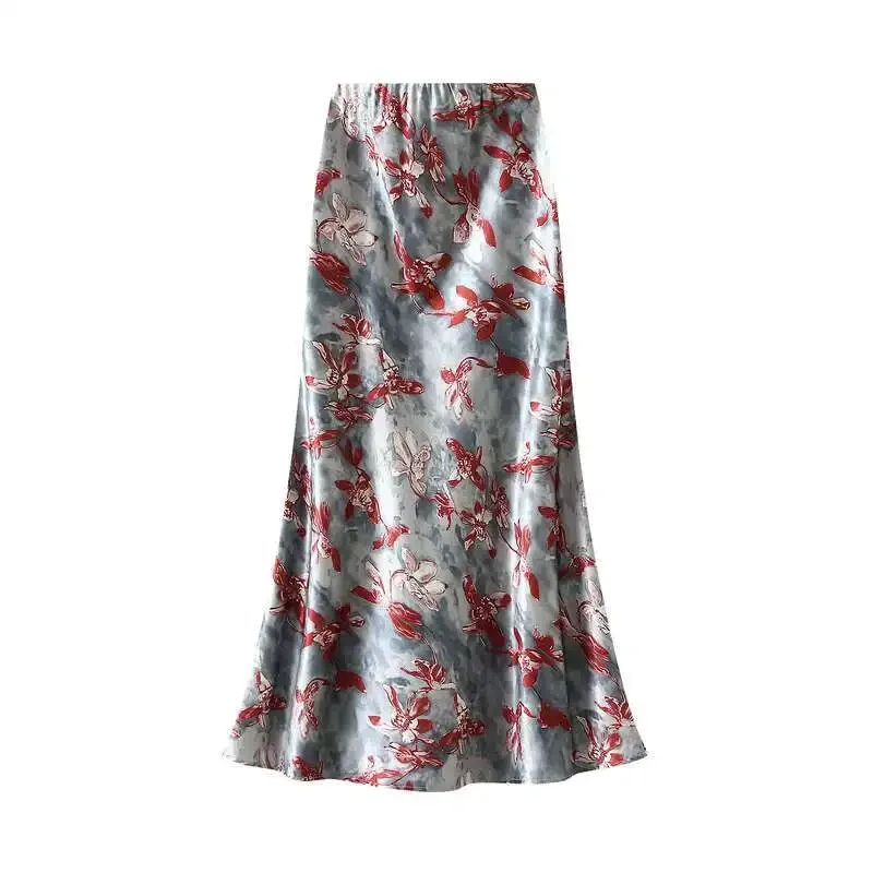 

Новинка весны и лета, атласные длинные юбки с цветочным принтом для женщин, модная элегантная шикарная женская юбка 2023 года