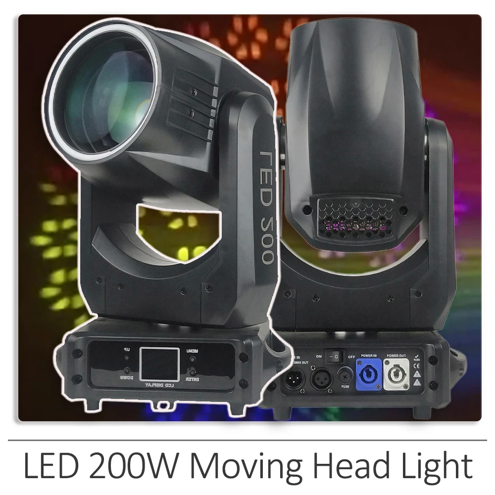 LED 200W Stage Moving Head Light Rainbow Mist Effect High Brightness LCD Display Automatic DMX Sound Suitable for Disco Party