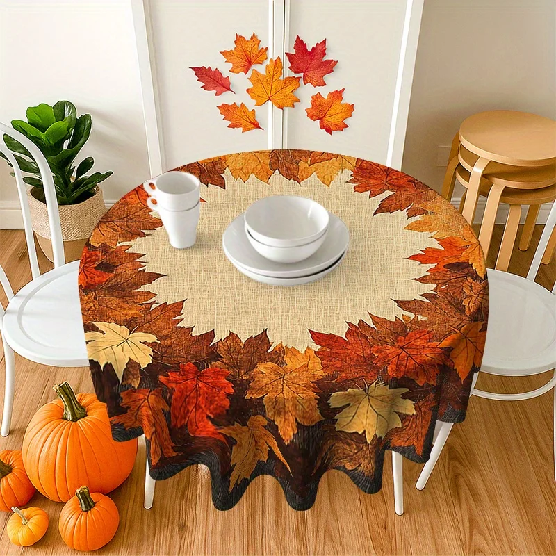 One red leaf orange fruit branch round tablecloth for Thanksgiving harvest tablecloth, party, picnic, dinnerzyc
