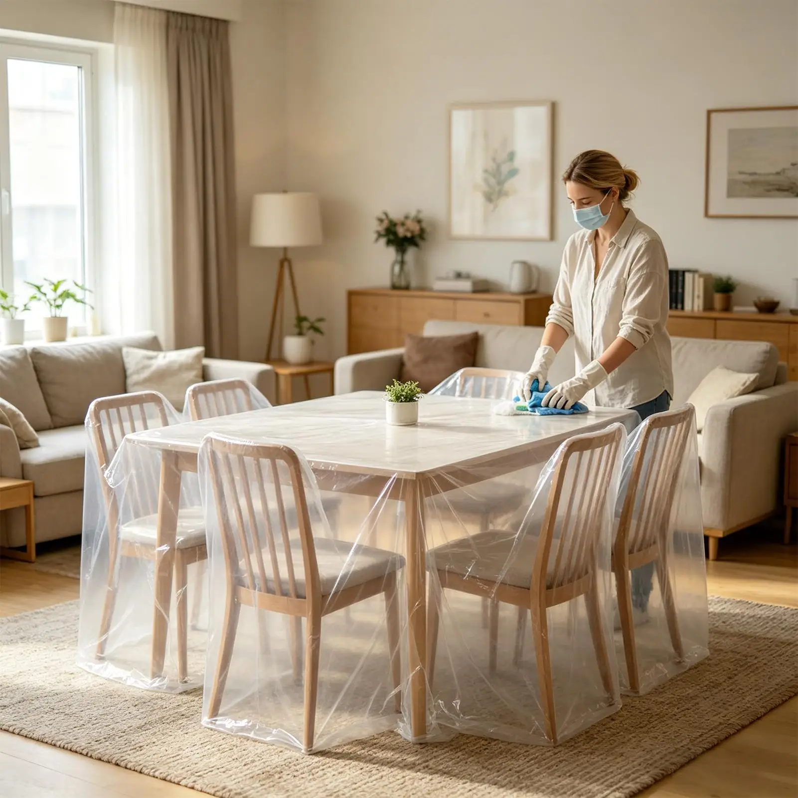 Furniture Dust Cover 5 Pieces Furniture Transparent Dust Wrap Stretchable Sofa Protector For Couch Sofa Table Chair Home