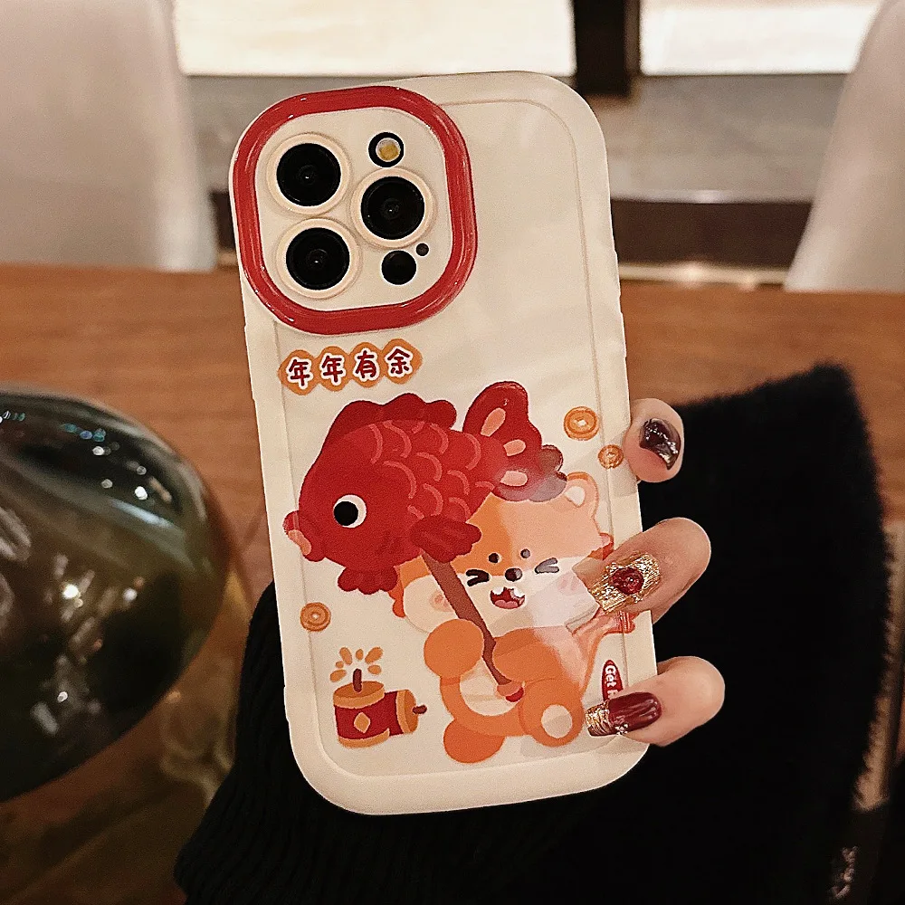 Cartoon fish smok bogaty szczęśliwy szczęśliwego nowego roku 2024 etui na telefon iphone 11 12 13 promax15