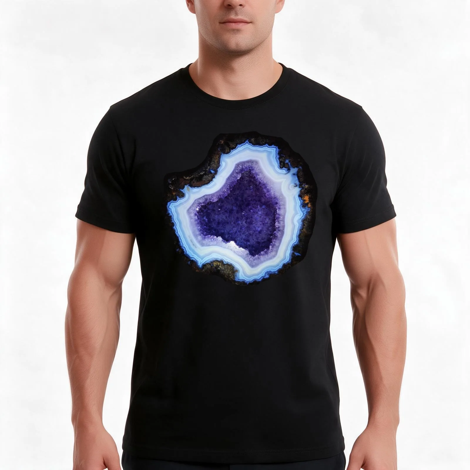 Geode Agathe Amethyst purple and light blue magic mineral rock slice in half with pastel purple and violet crystals natu T-Shirt