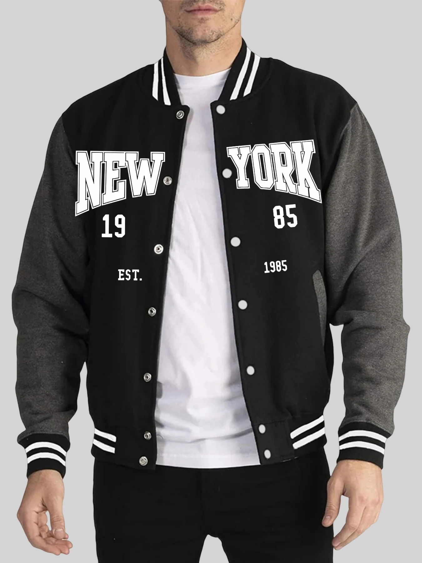 

New York 1985 Art Letter Prints Man Fashion Tops Autumn Winter Baseball Uniform Casual Minimalist Jacket Comfy Oversize Menswear