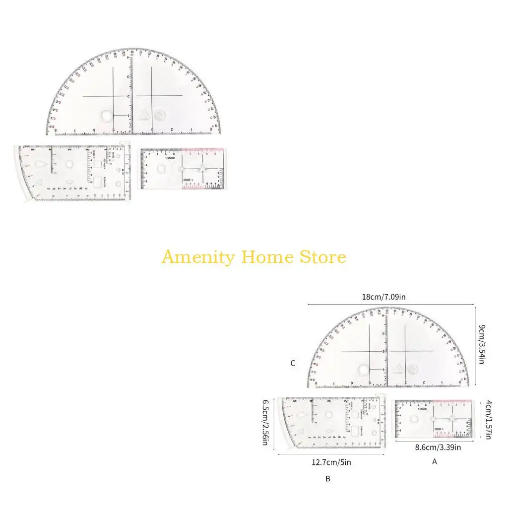 F26C Coordinate Scale Protractors Geometry Drawing Template Measuring Tool Navigation Topographical Map Scale Command Ruler