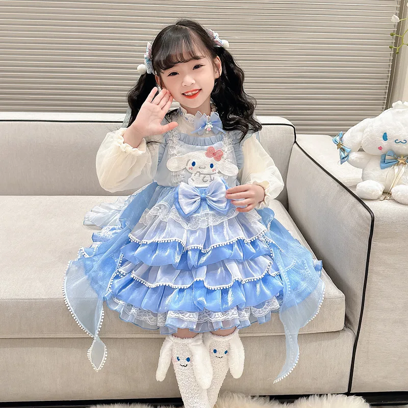 만화 Kuromi 멜로디 Cinnamoroll 드레스 소녀 카와이 로리타 공주 스커트 사계절 슬립 드레스 코스프레 파티 의상 어린이 선물