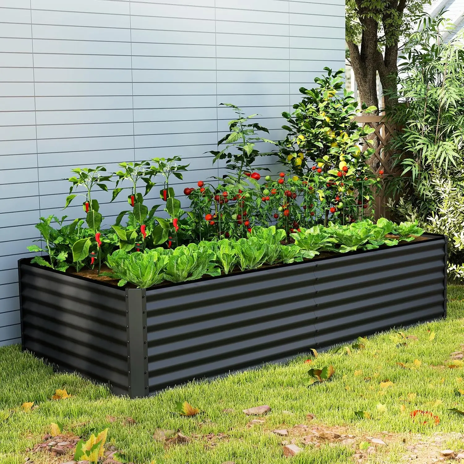 

Domi 8×4×2 ft Galvanized Raised Garden Bed, Outdoor Planter Garden Boxes Large Metal Planter Box for Gardening Vegetab