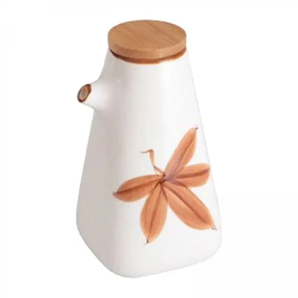 Ceramic Oil Bottle with Lid Artistic Seasoning Jar Smooth Pour Spout Olive Oil Vinegar Dispenser for Home Cooking