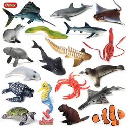 Oenux Sea Life Animals Dolphin Crab Shark Turtle Model Action Figures Figurines Ocean Marine Aquarium Miniature Education Toys