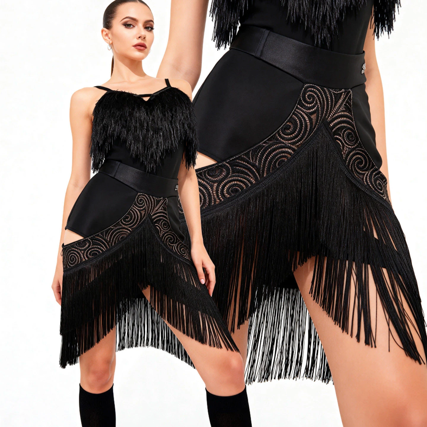 

Одежда для латинских танцев самба для взрослых, сексуальный топ с бахромой, юбки с бахромой, костюмы для женщин, костюмы для соревнований по латинским танцам ча-ча-ча XS10910