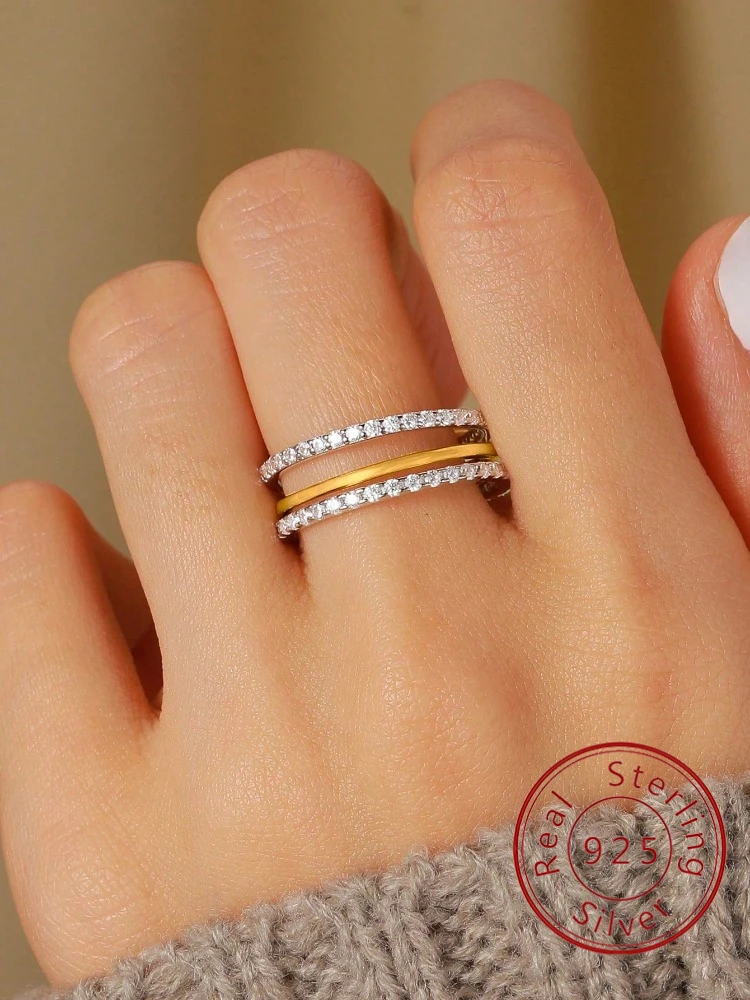

925 Sterling Silver Personalized Fashion Multi-Layer Zircon Ring For Women Anniversary Daily Wear High Quality Fine Jewelry
