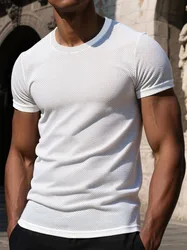 2025 Men's Mesh Breathable Tshirt Solid Short Sleeve T Shirt Spring Summer Casual Men's O Neck Slim T-Shirts Tops Tees MY071